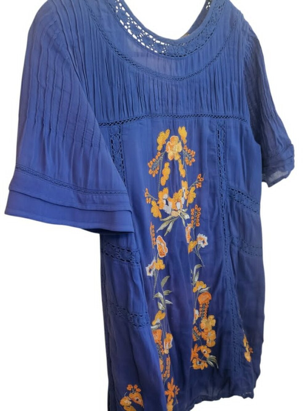 Blue Free People "Perfectly Victorian" Mini Dress Floral Embroidery Boho Size S - Picture 4 of 8